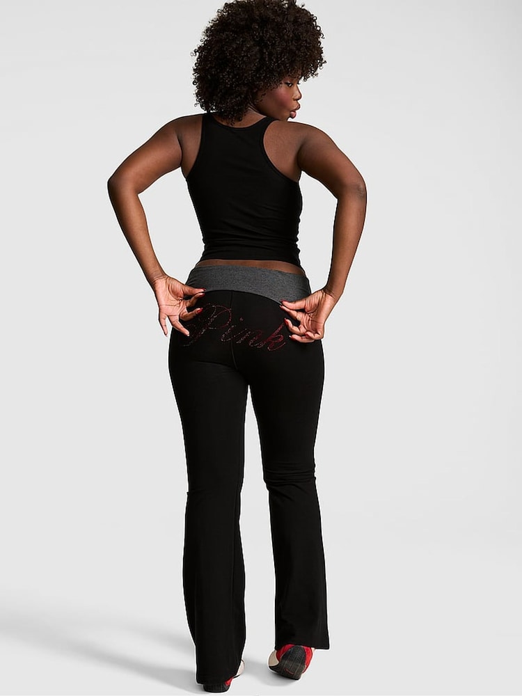 Victoria's Secret PINK Black and Heather Grey Foldover Flares Leggings - Image 2 of 2