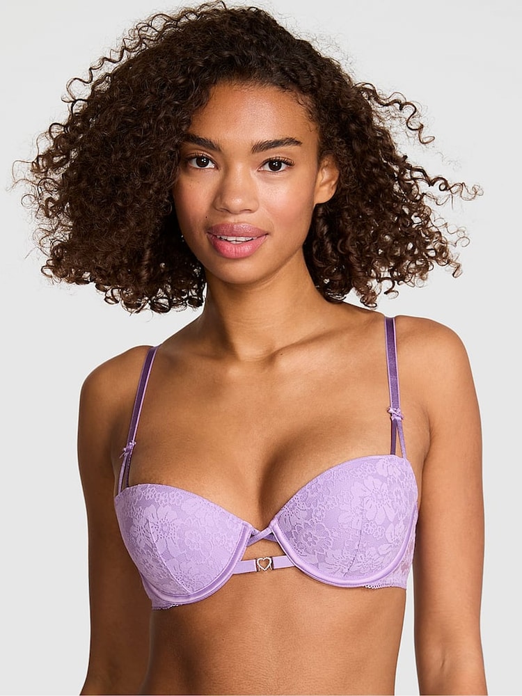 Victoria's Secret Pink Purple Aster Push Up Pad Balcony Valentine's Charm Lace Bra - Image 1 of 2