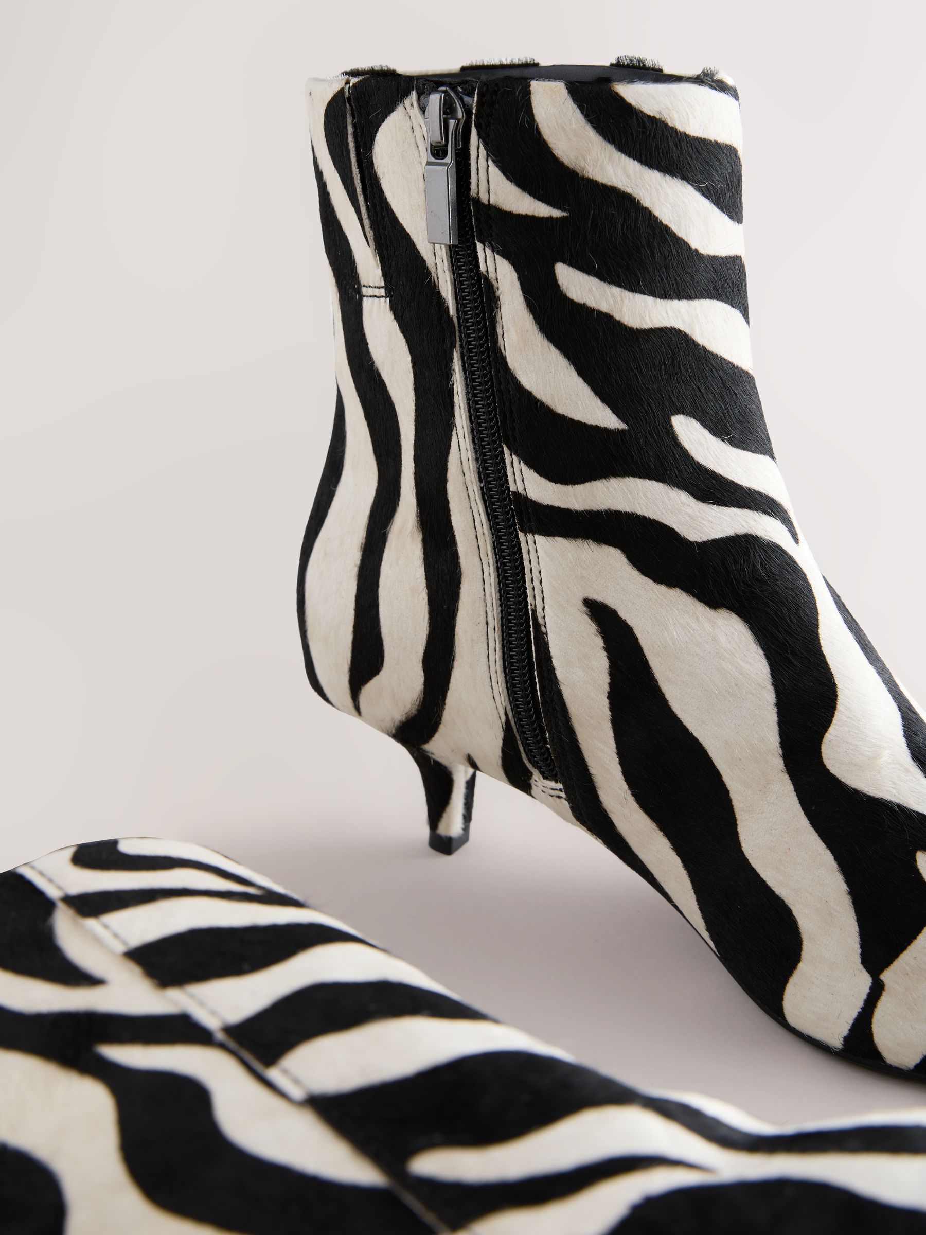 Buy Zebra Print Leather Forever Comfort® Almond Toe Heeled Ankle