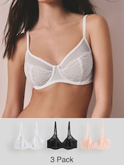 Black/Pink/White Non Pad Full Cup Lace Bras 3 Pack - Image 1 of 14
