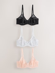 Black/Pink/White Non Pad Full Cup Lace Bras 3 Pack - Image 8 of 14