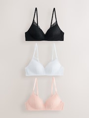 Black/Pink/White Pad Non Wire Lace Bras 3 Pack - Image 1 of 11