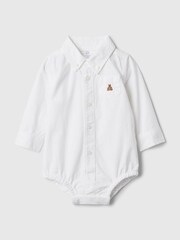 Gap White Brannan Bear Oxford Long Sleeve Bodysuit (Nebworn-24mths) (0-24mths) - Image 1 of 2