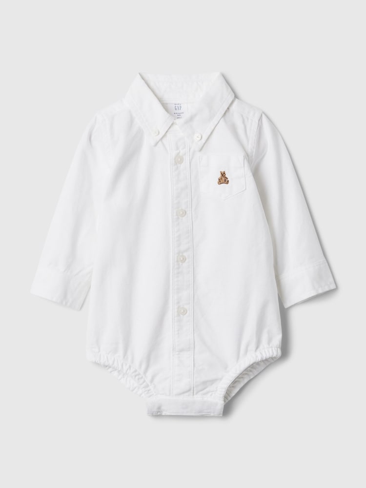 Gap White Brannan Bear Oxford Long Sleeve Bodysuit (Nebworn-24mths) (0-24mths) - Image 1 of 2