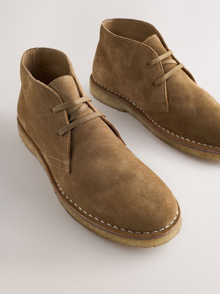 Tan Chukka Boots with Textured Leather and Crepe Sole Men main image 4