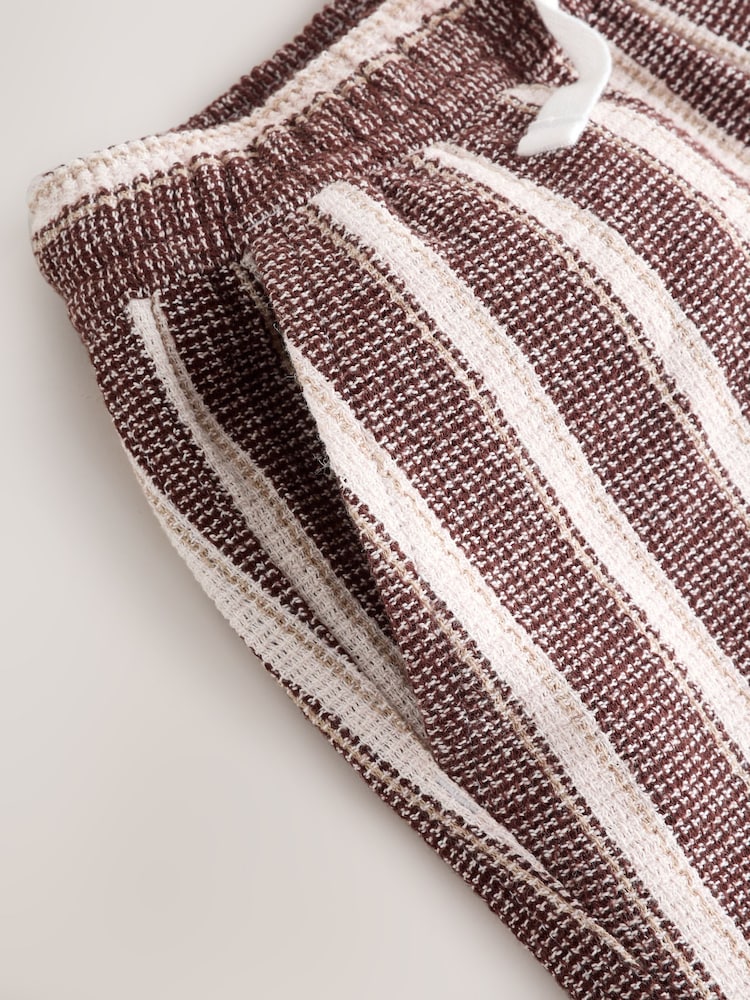 Chocolate Brown Short Sleeve Textured Stripe Shirt and Shorts Set (3-16yrs) - Image 12 of 12