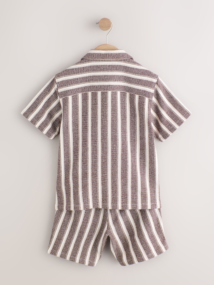 Chocolate Brown Short Sleeve Textured Stripe Shirt and Shorts Set (3-16yrs) - Image 2 of 8