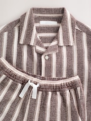 Chocolate Brown Short Sleeve Textured Stripe Shirt and Shorts Set (3-16yrs) - Image 3 of 8