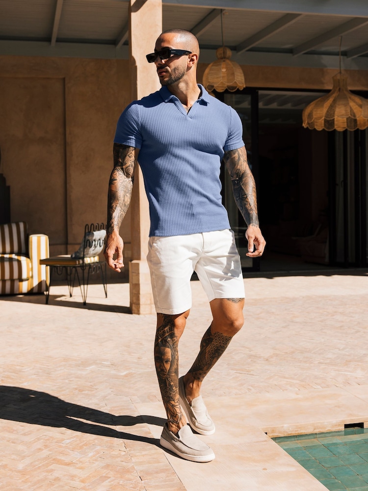 Azul - MAUVAIS Elysee Ribbed Revere Polo - Imagem 2 de 4