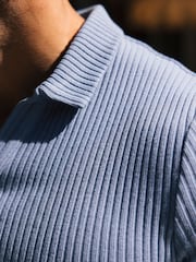 Azul - MAUVAIS Elysee Ribbed Revere Polo - Imagem 3 de 4