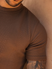 MAUVAIS Brown Cedro Textured T-Shirt - Image 3 of 4