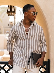 MAUVAIS Brown Johona Long Sleeve Stripe Shirt - Image 1 of 6
