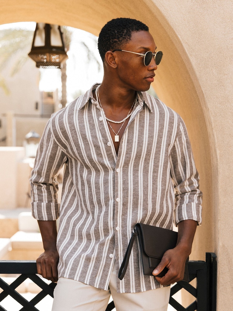 MAUVAIS Brown Johona Long Sleeve Stripe Shirt - Image 1 of 6