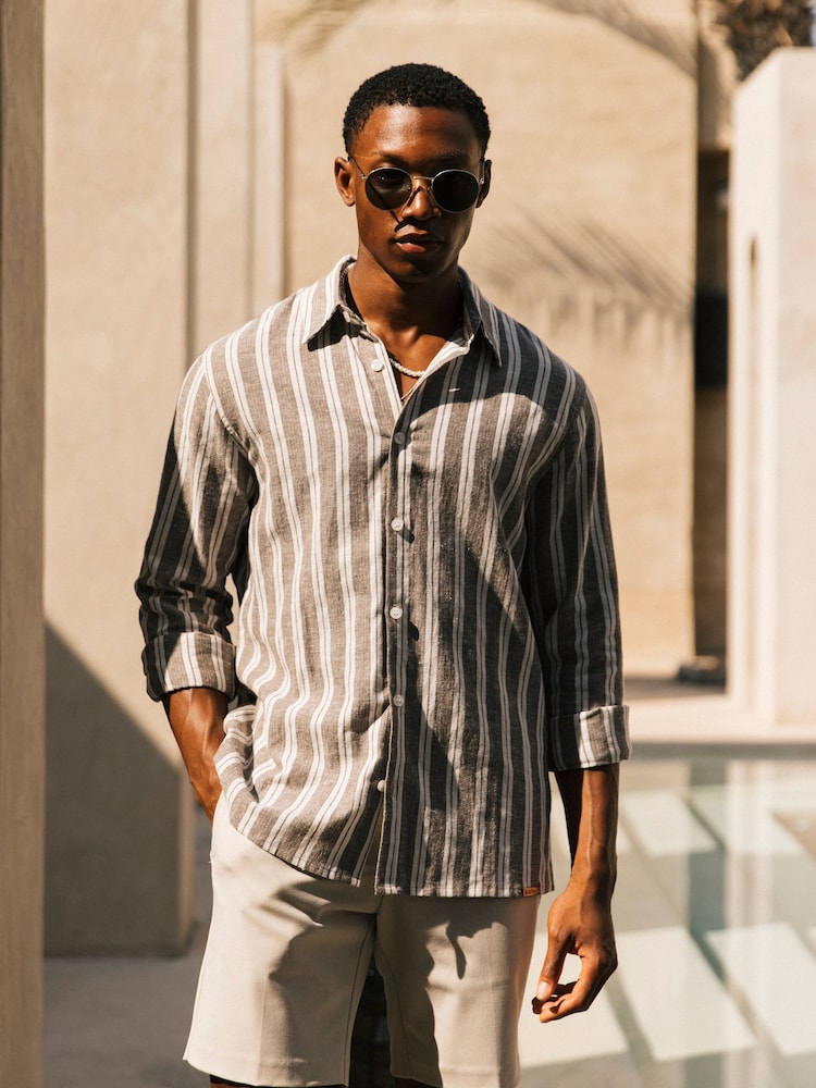 MAUVAIS Brown Johona Long Sleeve Stripe Shirt - Image 2 of 6