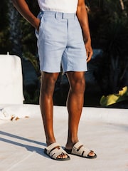 MAUVAIS Blue Nammos Pure Linen Tailored Shorts - Image 1 of 8