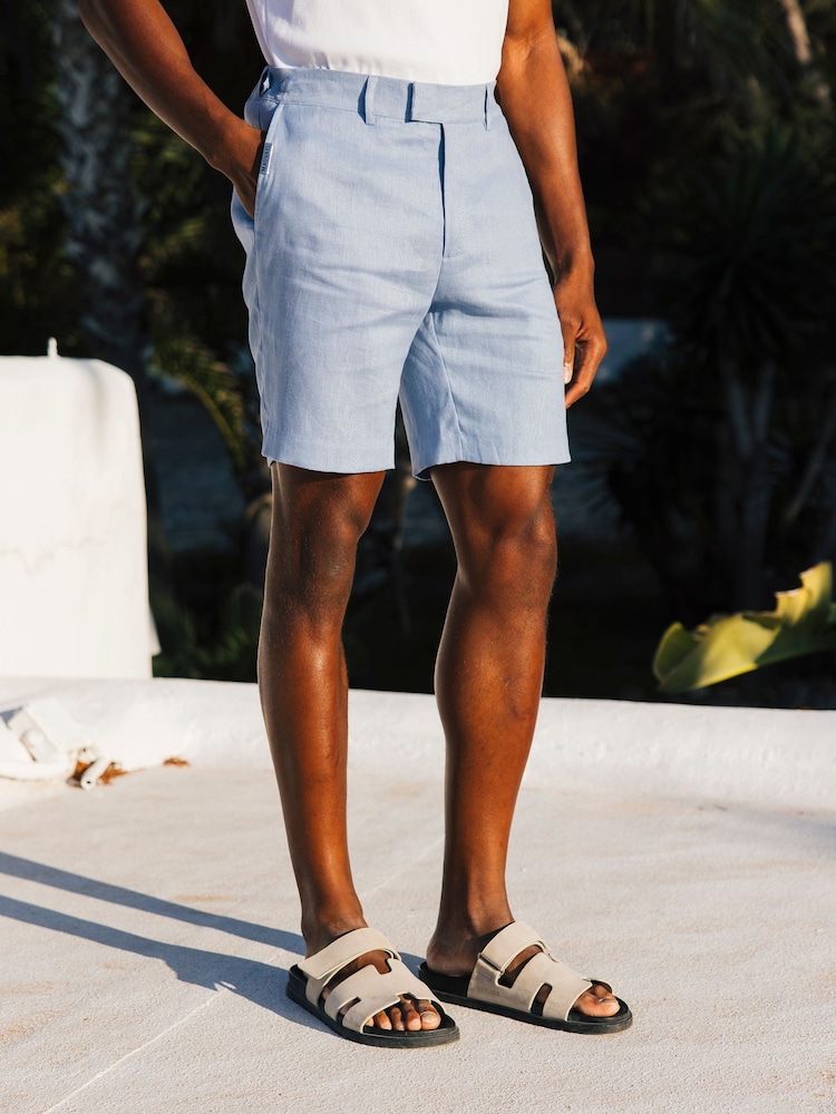 MAUVAIS Blue Nammos Pure Linen Tailored Shorts - Image 1 of 8
