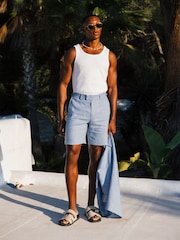 MAUVAIS Blue Nammos Pure Linen Tailored Shorts - Image 2 of 8