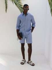 MAUVAIS Blue Nammos Pure Linen Tailored Shorts - Image 3 of 8