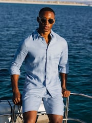 MAUVAIS Blue Nammos Pure Linen Tailored Shorts - Image 4 of 8
