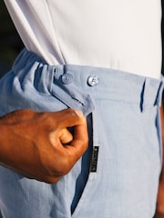 MAUVAIS Blue Nammos Pure Linen Tailored Shorts - Image 6 of 8