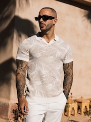 MAUVAIS Natural Palmas Jacquard Leaf Knit Polo - Image 1 of 6