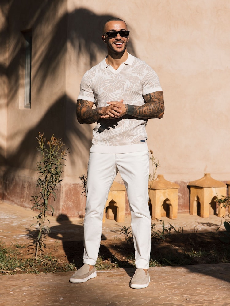 MAUVAIS Natural Palmas Jacquard Leaf Knit Polo - Image 2 of 6 MAUVAIS Natural Palmas Jacquard Leaf Knit Polo - Image 2 of 6