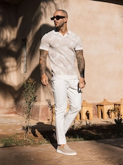 MAUVAIS Natural Palmas Jacquard Leaf Knit Polo - Image 3 of 6