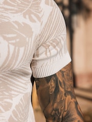 MAUVAIS Natural Palmas Jacquard Leaf Knit Polo - Image 5 of 6