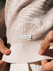 MAUVAIS Natural Palmas Jacquard Leaf Knit Polo - Image 6 of 6