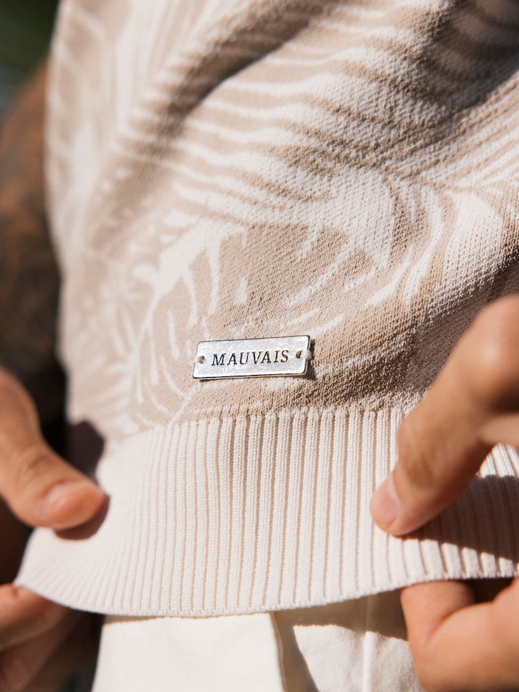 MAUVAIS Natural Palmas Jacquard Leaf Knit Polo - Image 6 of 6
