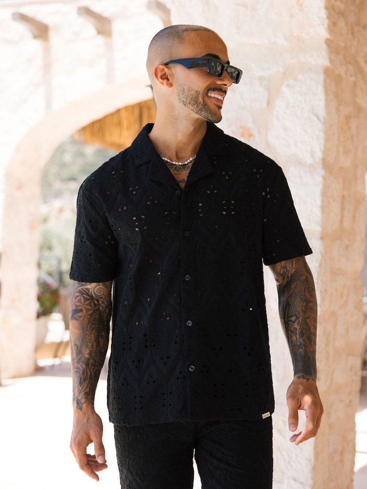 MAUVAIS Black Destino Relaxed Embroidered Shirt - Image 1 of 7 MAUVAIS Black Destino Relaxed Embroidered Shirt - Image 1 of 7
