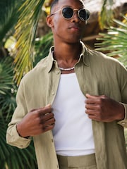 Verde - MAUVAIS Nammos Pure Linen Tailored Shirt - Imagem 2 de 7