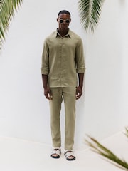 Verde - MAUVAIS Nammos Pure Linen Tailored Shirt - Imagem 3 de 7