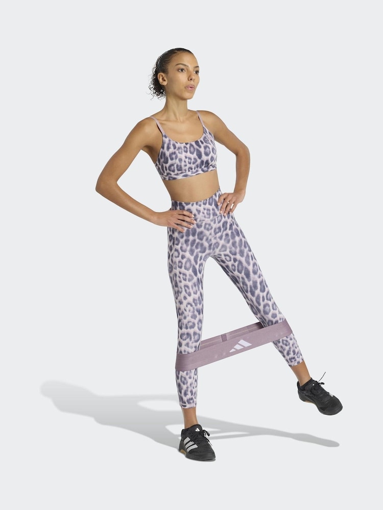adidas Optime Essentials Workout Leopard Print Light Support Sports Bra - תמונה 2 מתוך 6