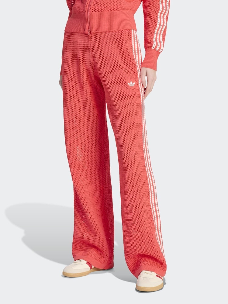 adidas Originals Red Knitted Croched Firebird Trousers - Image 1 of 6 adidas Originals Red Knitted Croched Firebird Trousers - Image 1 of 6