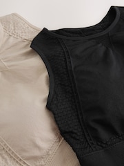 黑色/石色 - 无缝高领中等强度运动胸罩 2 件装 - 11的图像10｝