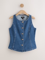 Mid Blue Denim Heart Button Through Waistcoat - Image 6 of 8