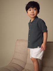 Charcoal Grey Short Sleeves Linen Blend Revere Collar Shirt (3mths-7yrs) - Image 2 of 5
