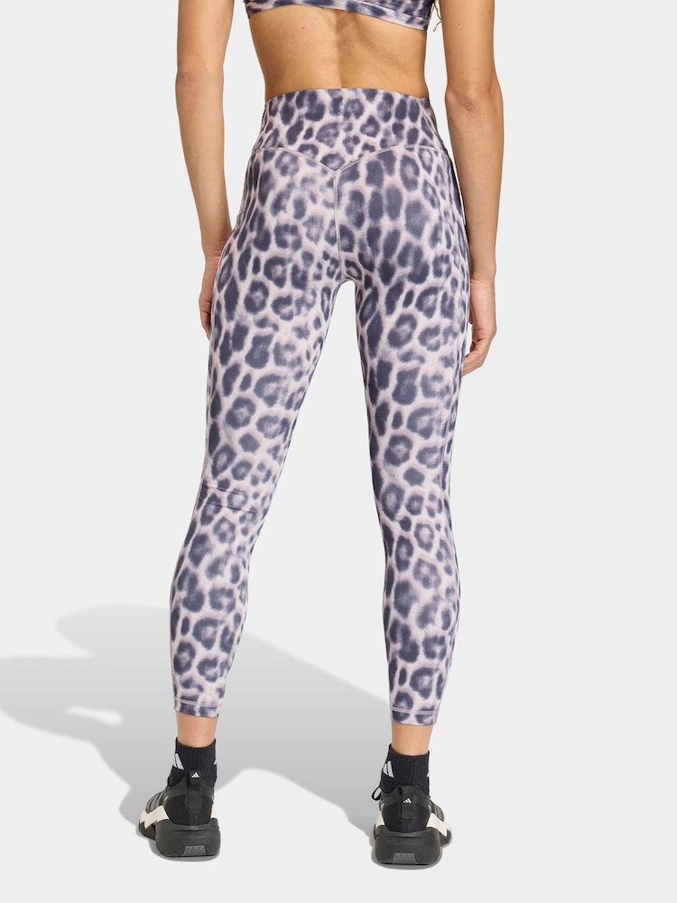 adidas Purple Optime Power Leopard Print 7/8 Leggings - Image 2 of 6 adidas Purple Optime Power Leopard Print 7/8 Leggings - Image 2 of 6