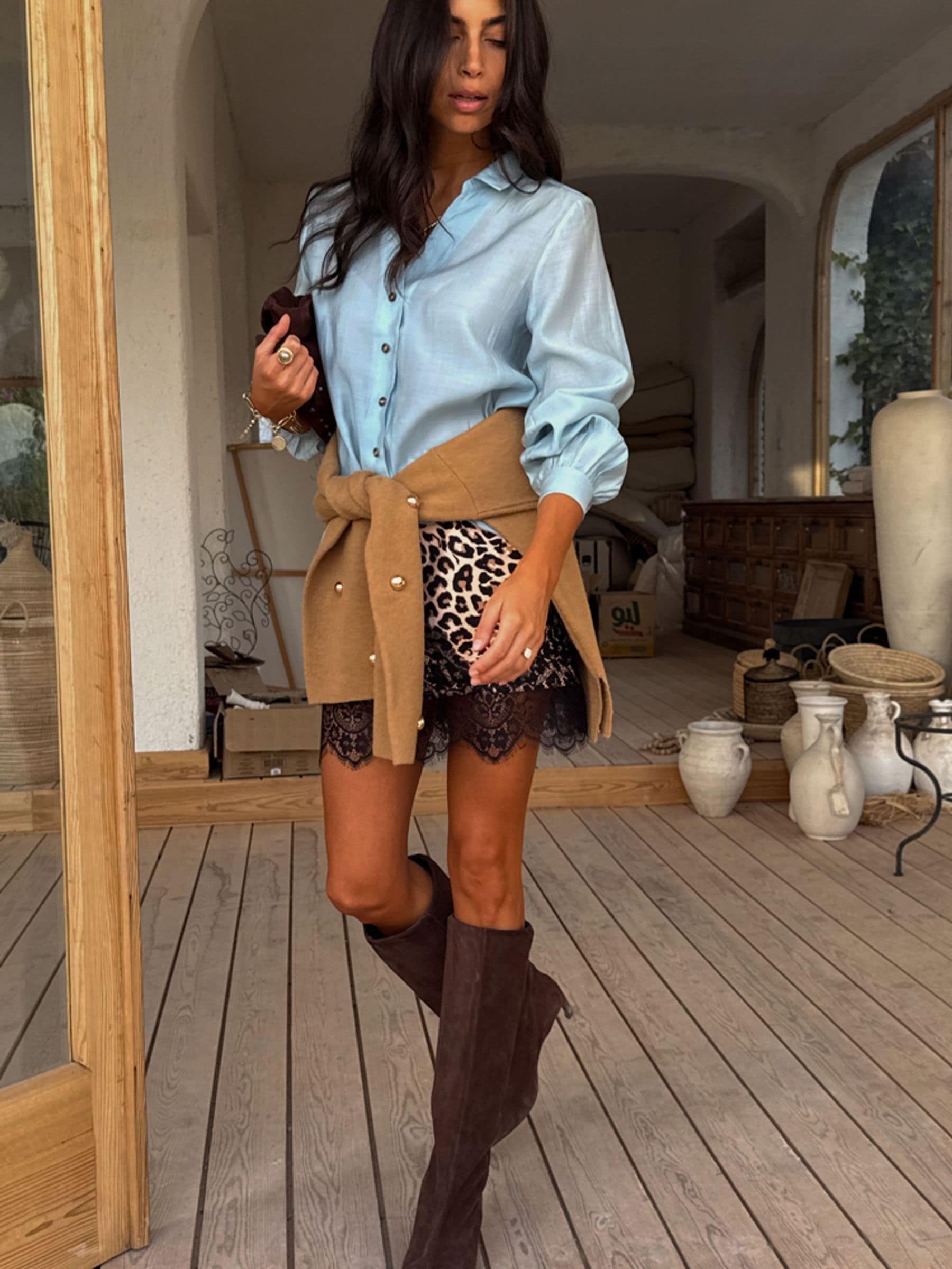 Buy Never Fully Dressed Brown Leopard Print Lace Maeva Skirt from