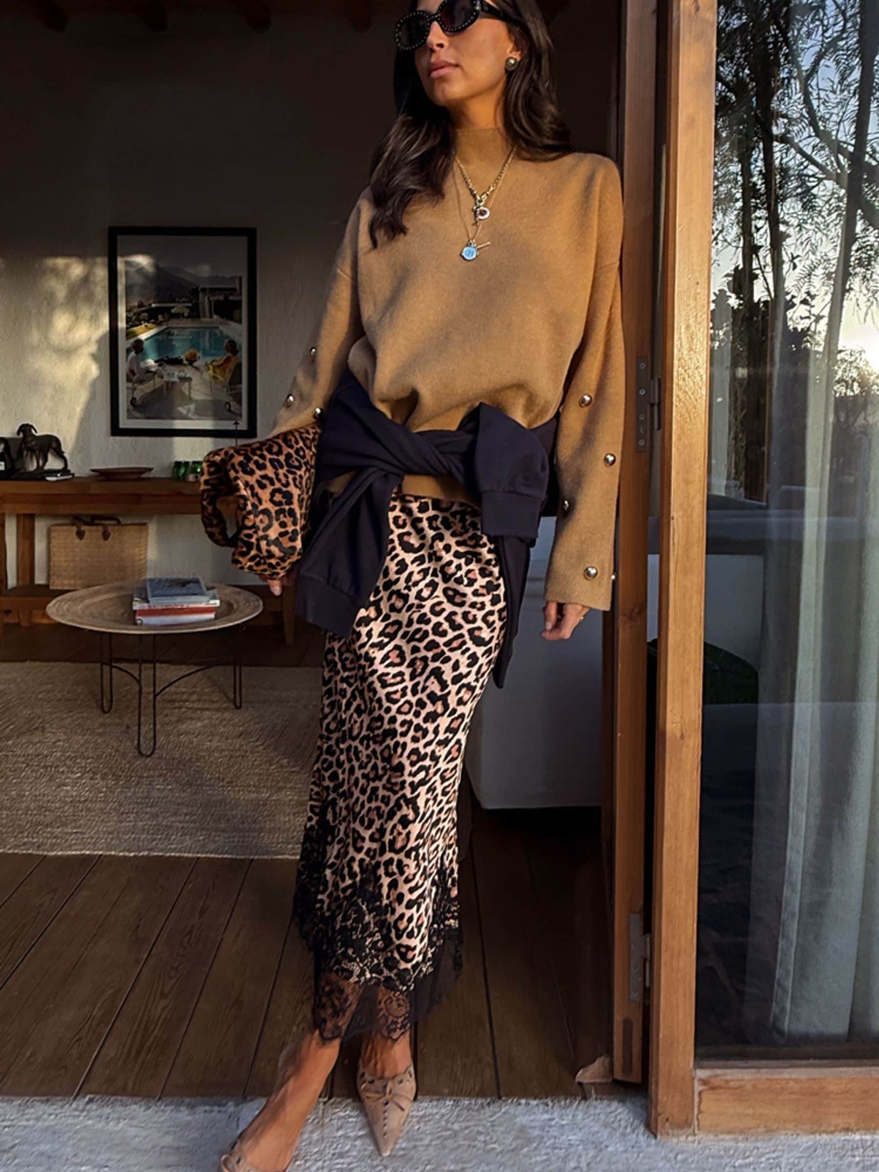 Buy Never Fully Dressed Brown Leopard Print Lace Maeva Midi Skirt