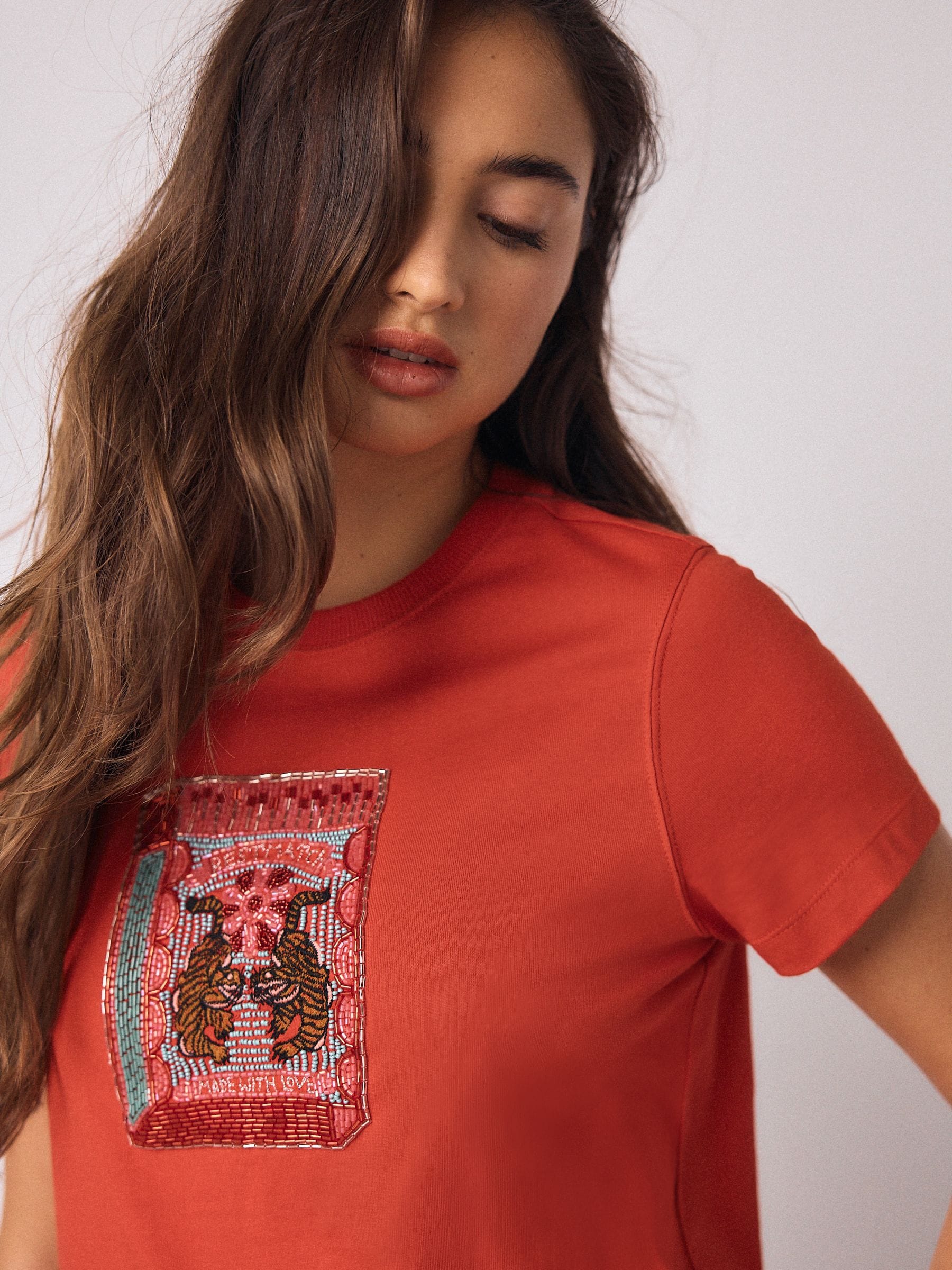 Buy Red Embellished Match Box Short Sleeve Crew Neck T-Shirt from