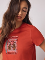 Red Embellished Match Box Short Sleeve Crew Neck Top - Image 1 of 8