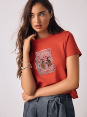 Red Embellished Match Box Short Sleeve Crew Neck Top - Image 5 of 8
