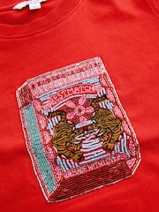 Red Embellished Match Box Short Sleeve Crew Neck Top - Image 7 of 8