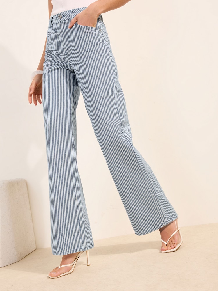 Friends Like These Mid Blue Stripe Everyday Wide Leg Jeans - Image 1 of 4
