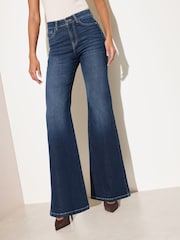 Friends Like These Dark Blue Petite High Rise Denim Flare Jeans - Image 3 of 5