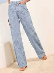 Friends Like These Blue Floral Everyday Wide Leg Jeans - Image 1 of 4