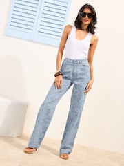 Friends Like These Blue Floral Everyday Wide Leg Jeans - Image 2 of 4