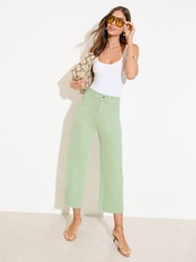 Friends Like These Pistachio Green Wide Leg Cropped Jeans - Image 1 of 5